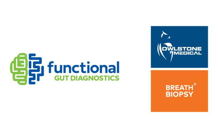 Logos of functional gut diagnostics, owlstone medical and breath biopsy