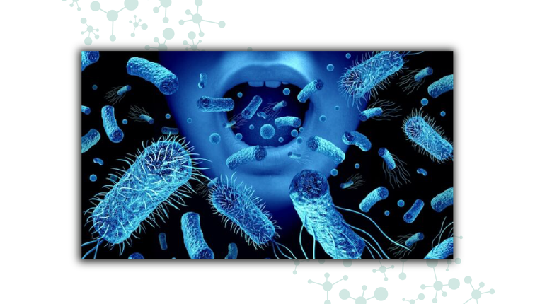 Picture of a mouth breathing out microbes