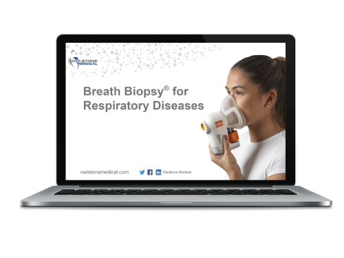 Breath Biopsy for Respiratory Diseases - On-demand Webinar graphic on laptop screen