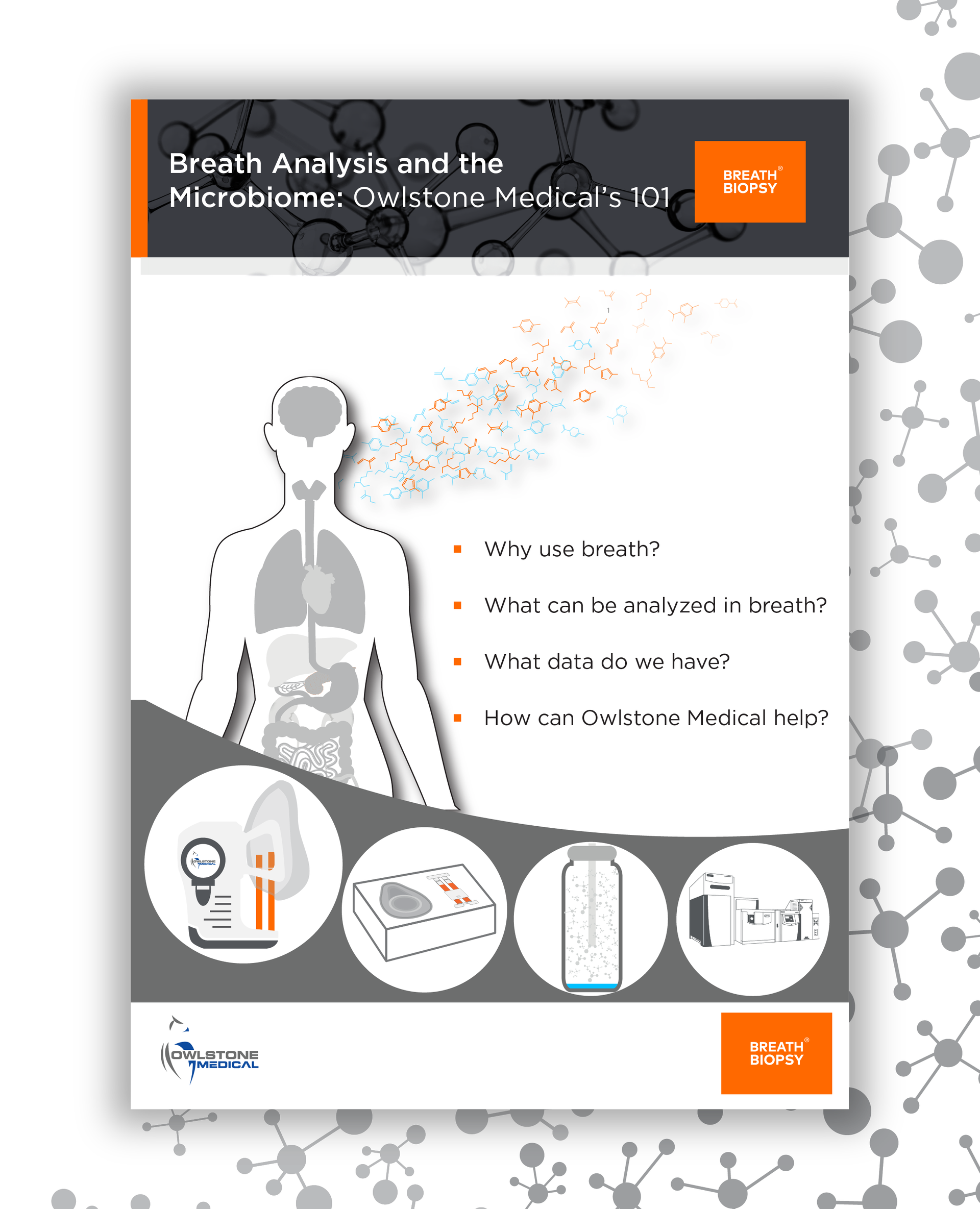 The front cover of our breath analysis and the microbiome short document, available on-demand.