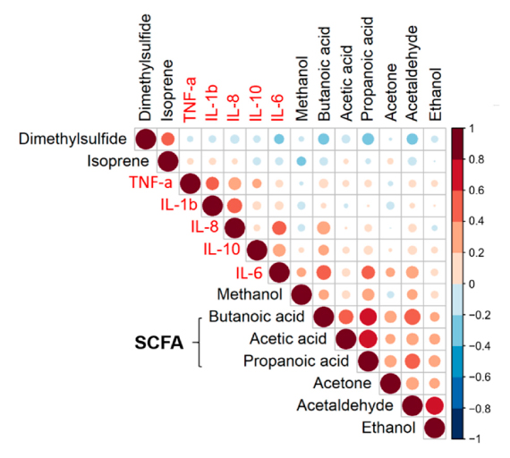 Correlation matrix for breath VOCs and inflammation markers